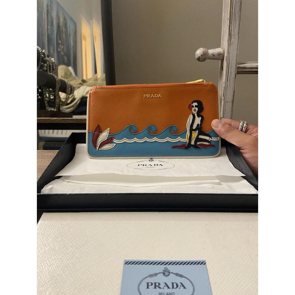 Rare Prada 2013 ResortLine Saffiano Beach Ocean Clutch Pouch